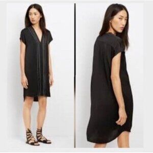 Vince Black Washed Satin Embroidered Casual Mini Dress S 4